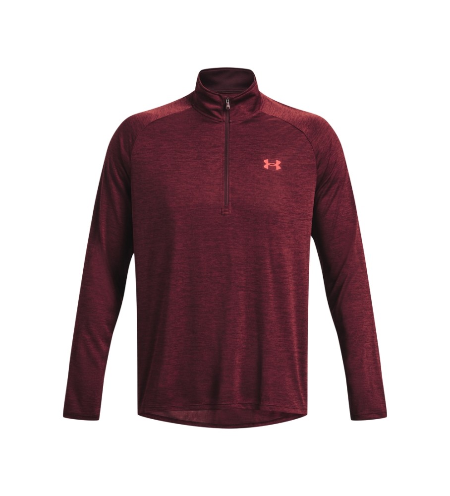 Camiseta de manga comprida Under Armour UA Tech com zíper até a metade, na cor roxa.