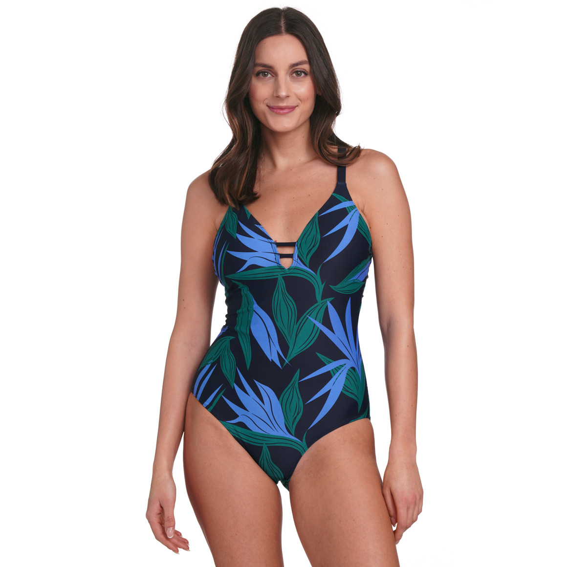Gina Benotti Damen Shape-Badeanzug mit Palmenblätter-Motiv dunkelblau