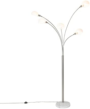 Qazqa - Design Stehleuchte I Stehlampe I Standleuchte I Lampe I Leuchte stahl I nickel matt mit Opalglas 5-flammig - Sixties Marmo I Wohnzimmer I Schlafzimmer - Stahl Länglich - LED geeignet E14