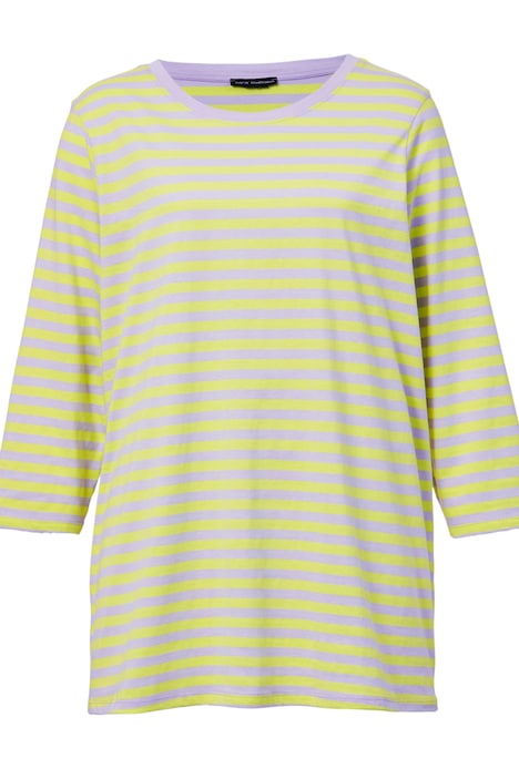 T-Shirt, Classic Fit, Ringel, farbiger Rundhals, 3/4-Ärmel