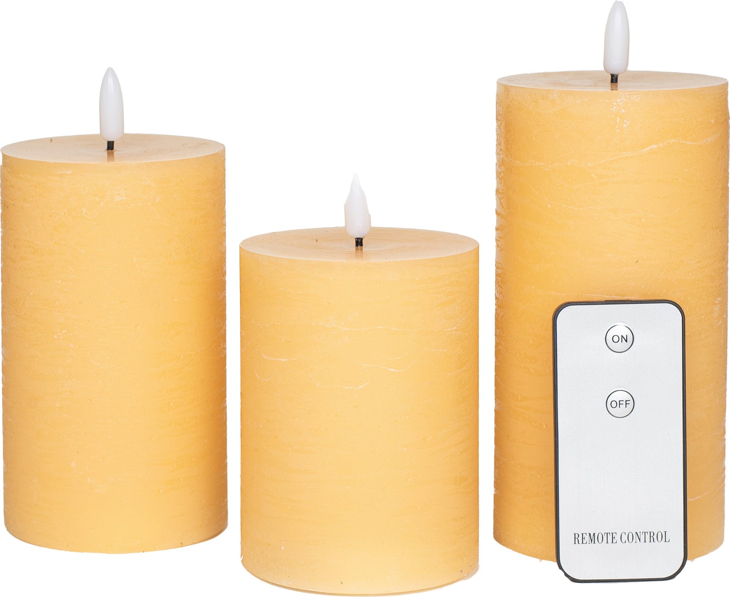 Anna's Collection LED kaars geel met afstandsbediening D 7,5 H 10 / 12,5 / 15 cm 3 stuks