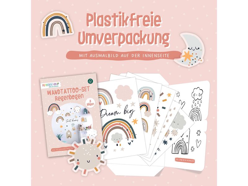 Papierdrachen Wandtattoo-Set Regenbogen Wandsticker für Kinder
