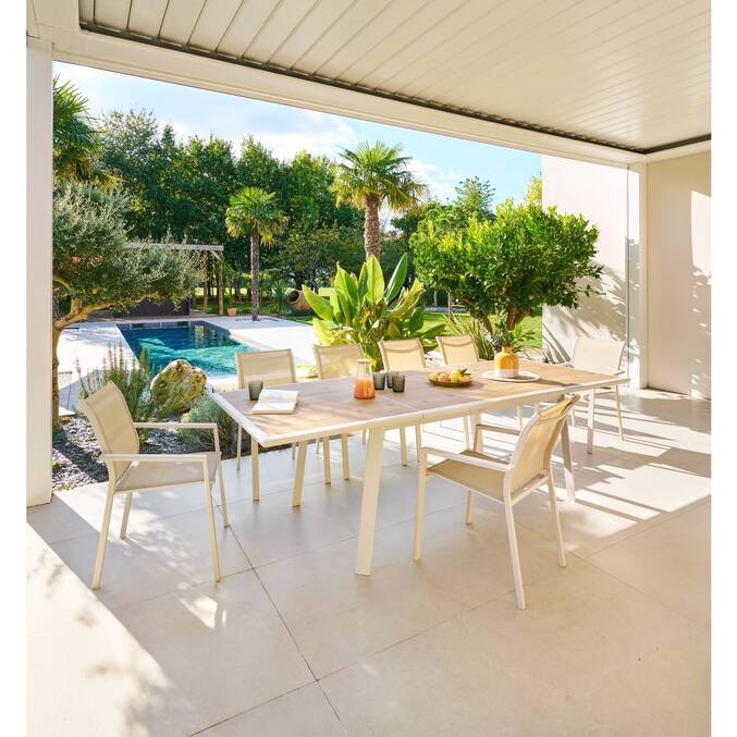 Table de jardin extensible rectangulaire PAVANE Malte / Argile
