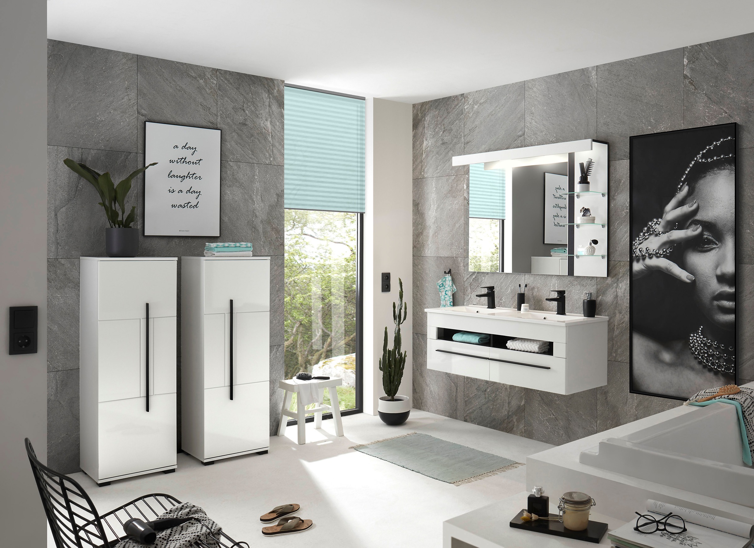 INOSIGN Waschtisch »Cantara, Waschtisch inkl. Waschbecken, modernes Design« mit schwarzen Griffen, ausreichend Stauraum