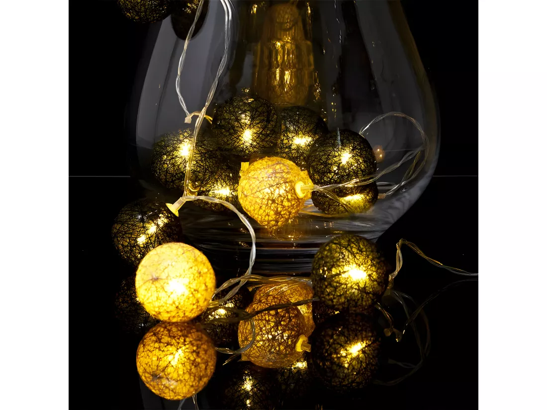 Guirlande Boule Usb 15 Led Noir Dore