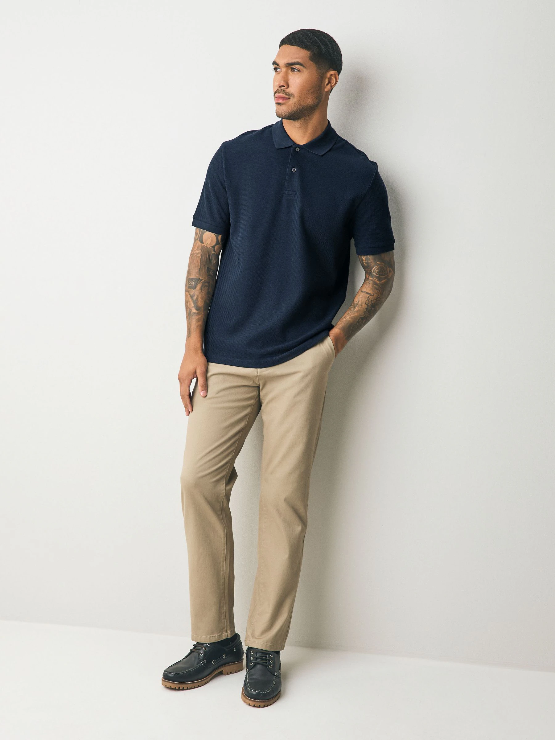 Donkerblauw - Nette poloshirt met textuur