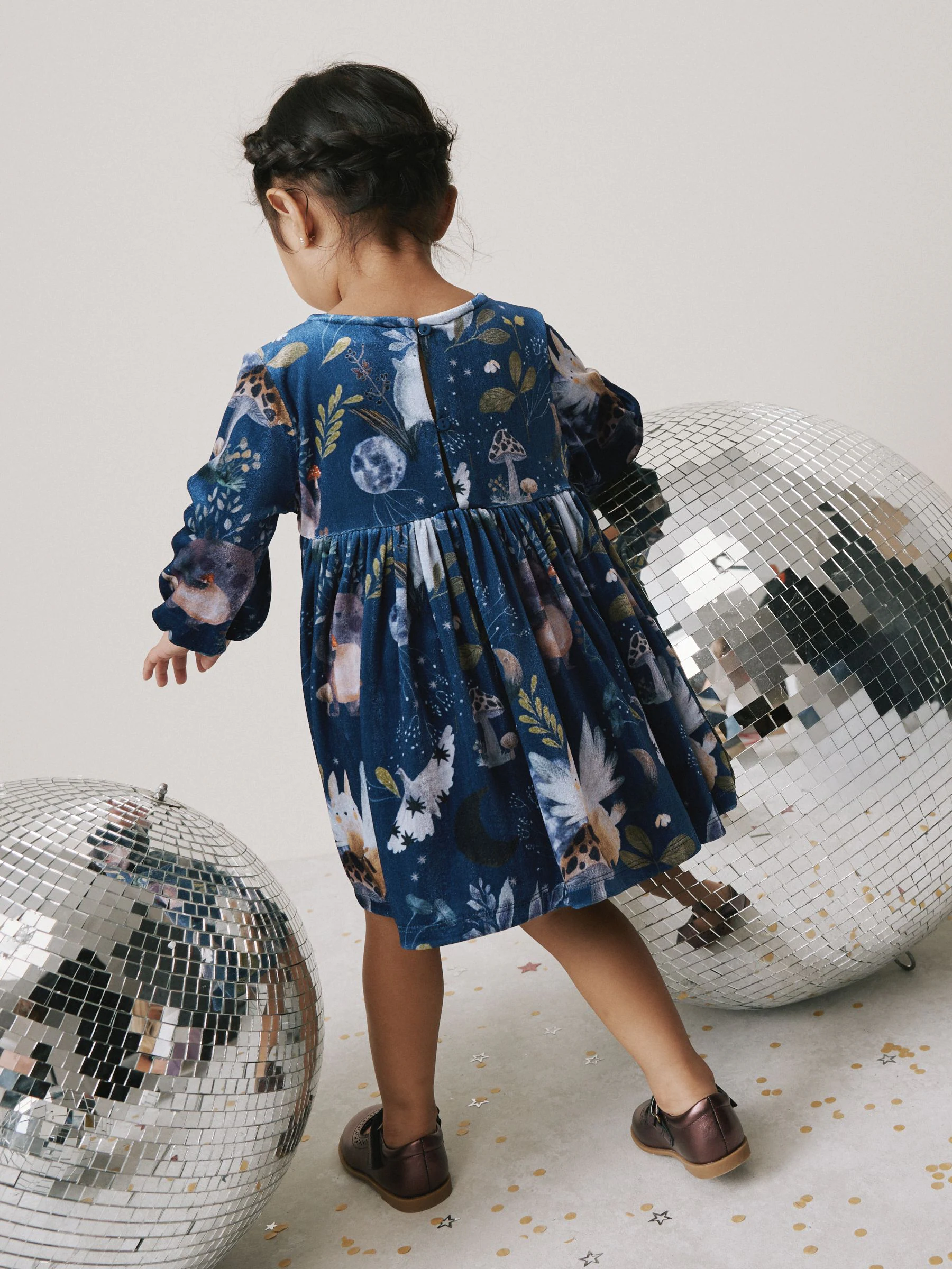 Marineblauw met figuurtjes - Fluwelen jurk met print (3mnd-8jr)