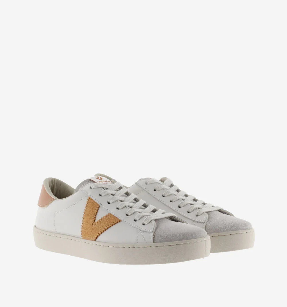 BERLÍN CUIR & CUIR FENDU Baskets blanches unisexes en cuir MELOCOTON