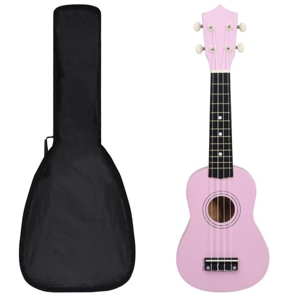 vidaXL Sopran-ukulele sett med veske for barn rosa 21
