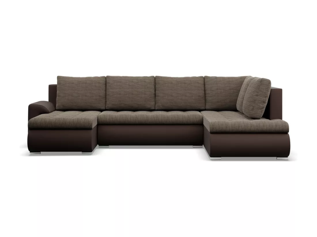 Canapé d'angle en U avec fonction sommeil, Ottoman, Brun + Brun