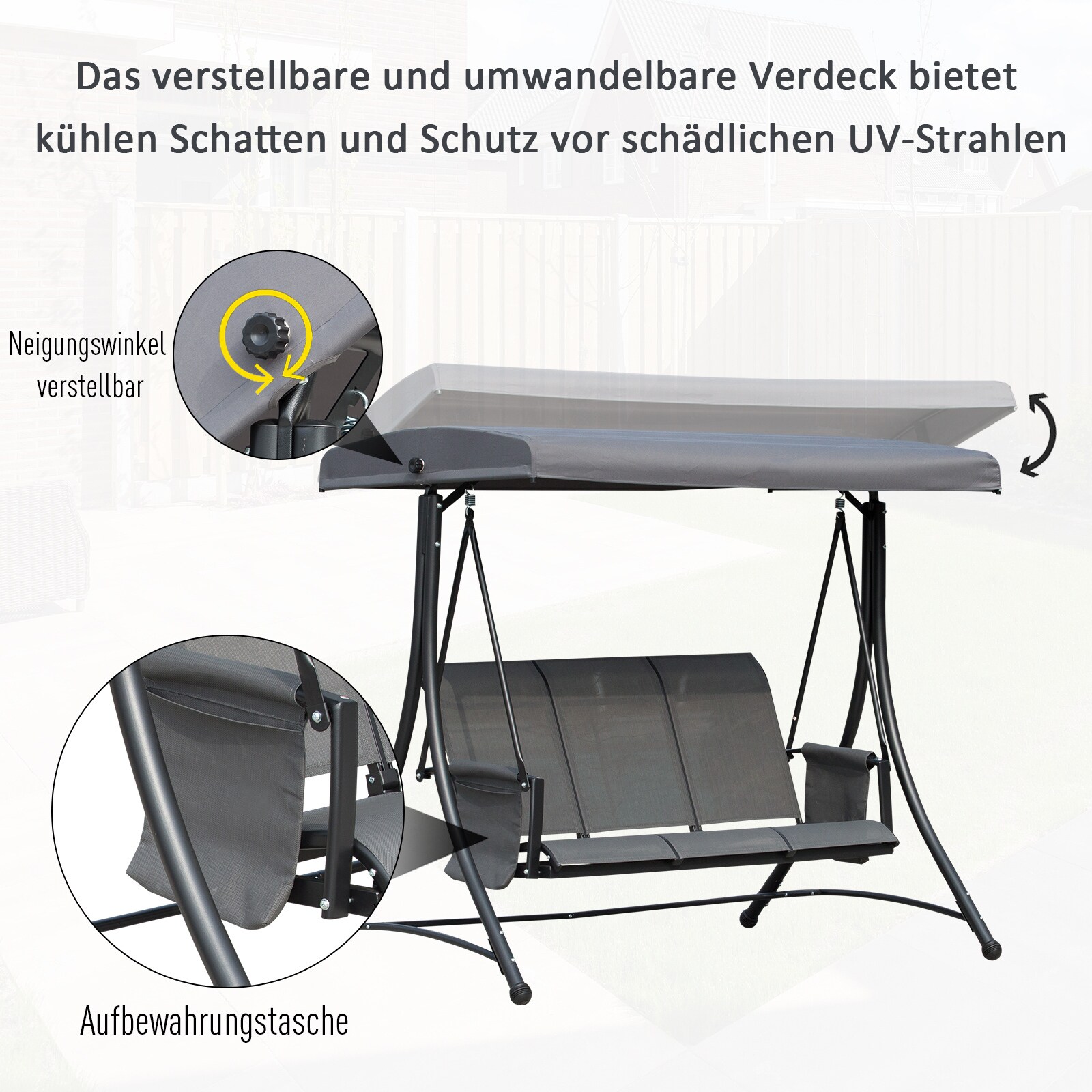 Outsunny Hollywoodschaukel für 3 Personen dunkelgrau 196 x 128 x 172 cm (BxTxH)