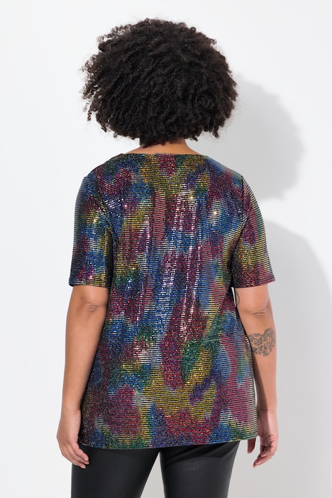 T-Shirt, A-Linie, Paillettenoptik