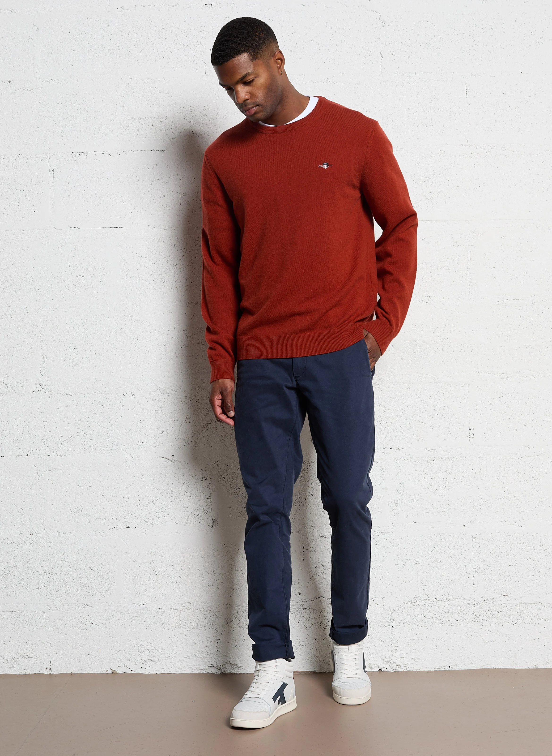 Pull droit col rond en laine | Rouge