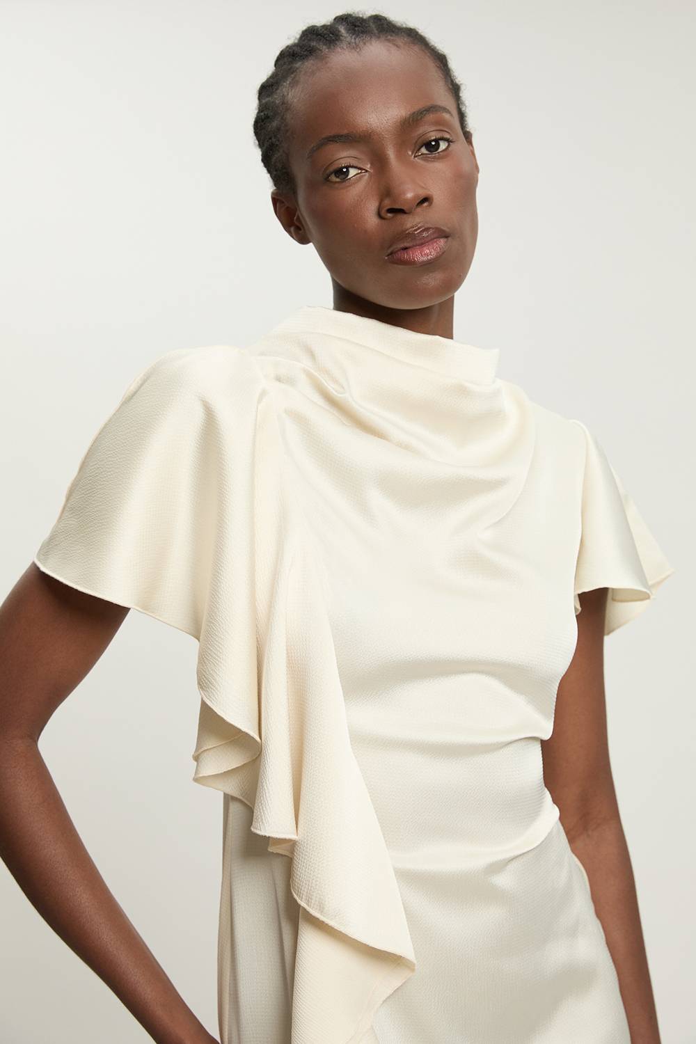 KarenMillen Robe Midi En Satin Texturé À Détail De Volant