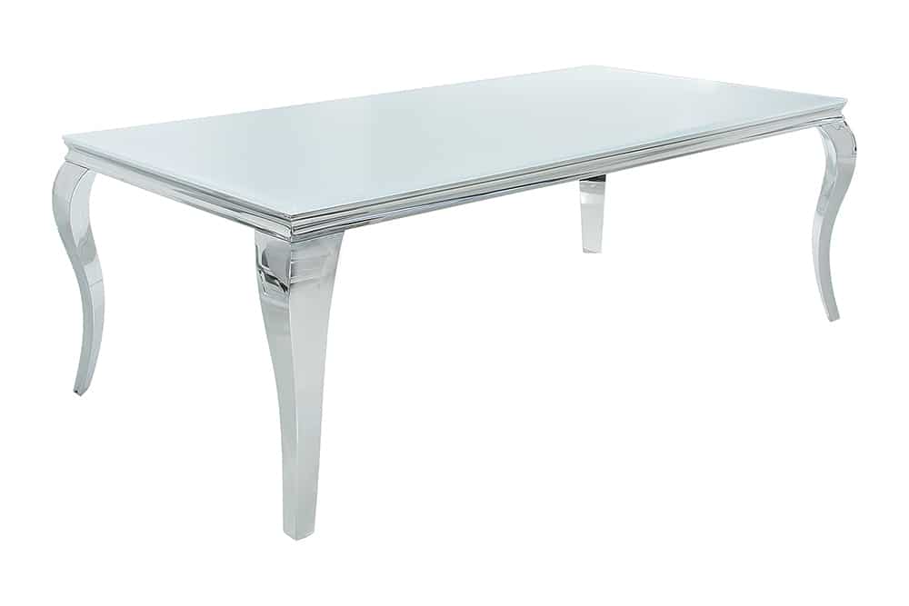 Eleganter Design Esstisch MODERN BAROCK 200cm weiß Edelstahl Opalglas Tischplatte