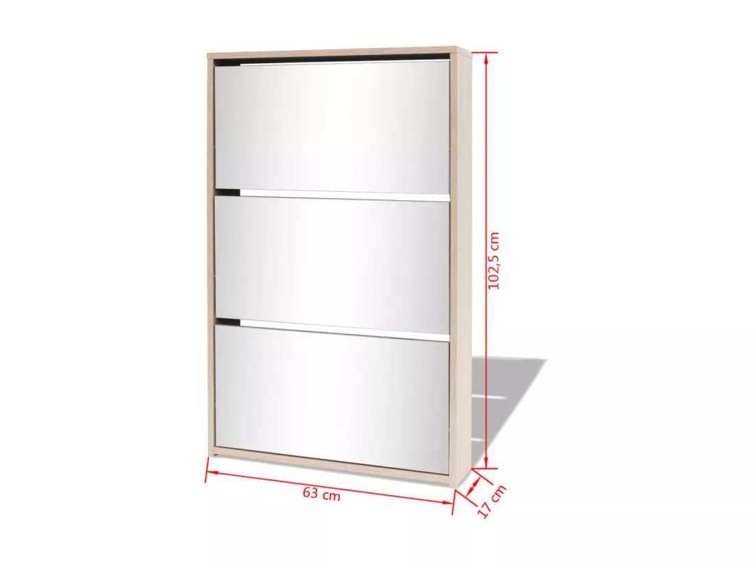 Meuble à chaussures 3 étagères Miroir 63 x 17 x 102,5 cm Chêne