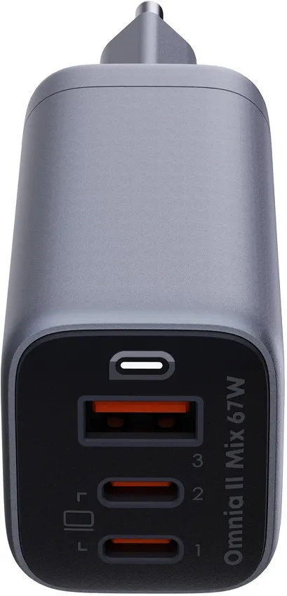 (67W) Omnia Mix 2 USB A / 2x USB C GaN Ladegerät Netzteil PD 3.0 / QC 3.0 (PA-B6U GY) - Grau / Schwarz