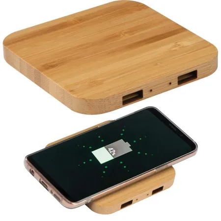Macma Wireless Charger / aus Bambus mit 2 USB-Hubs