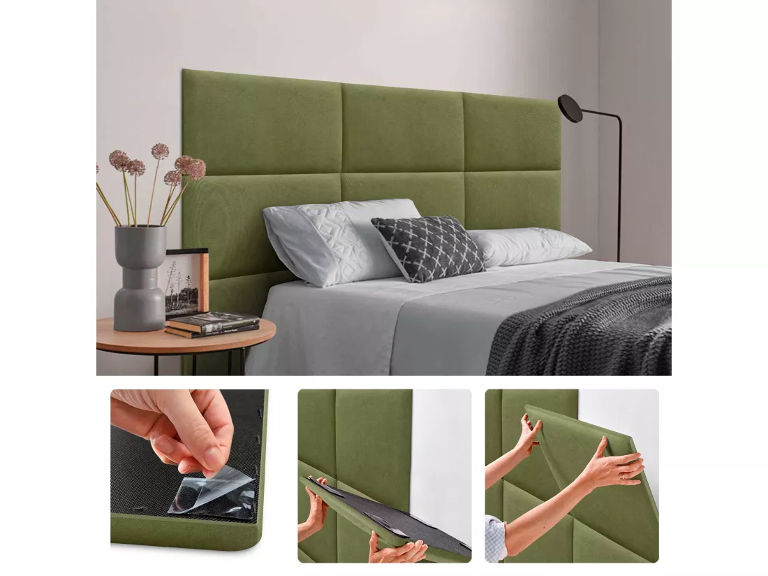 DHOME Lot de 6 Panneaux Rembourrés en Tissu Aqualine Autocollants pour Mur Acoustiques Absorbants Protection contre les Chocs (Vert, 60x40cm, x6)