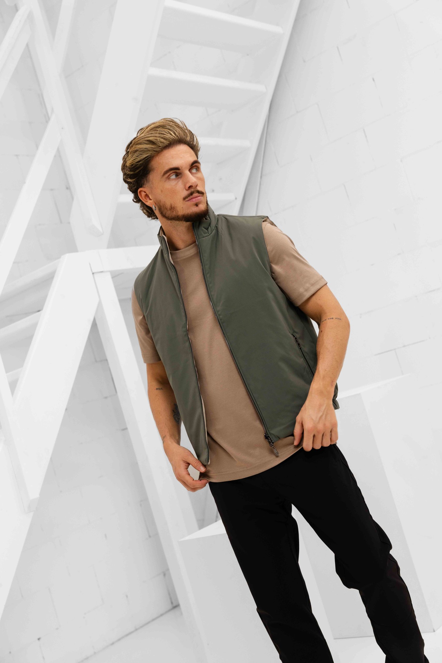 Cou7ure Essentials Reversible Reflection Bodywarmer Heren Groen/Beige