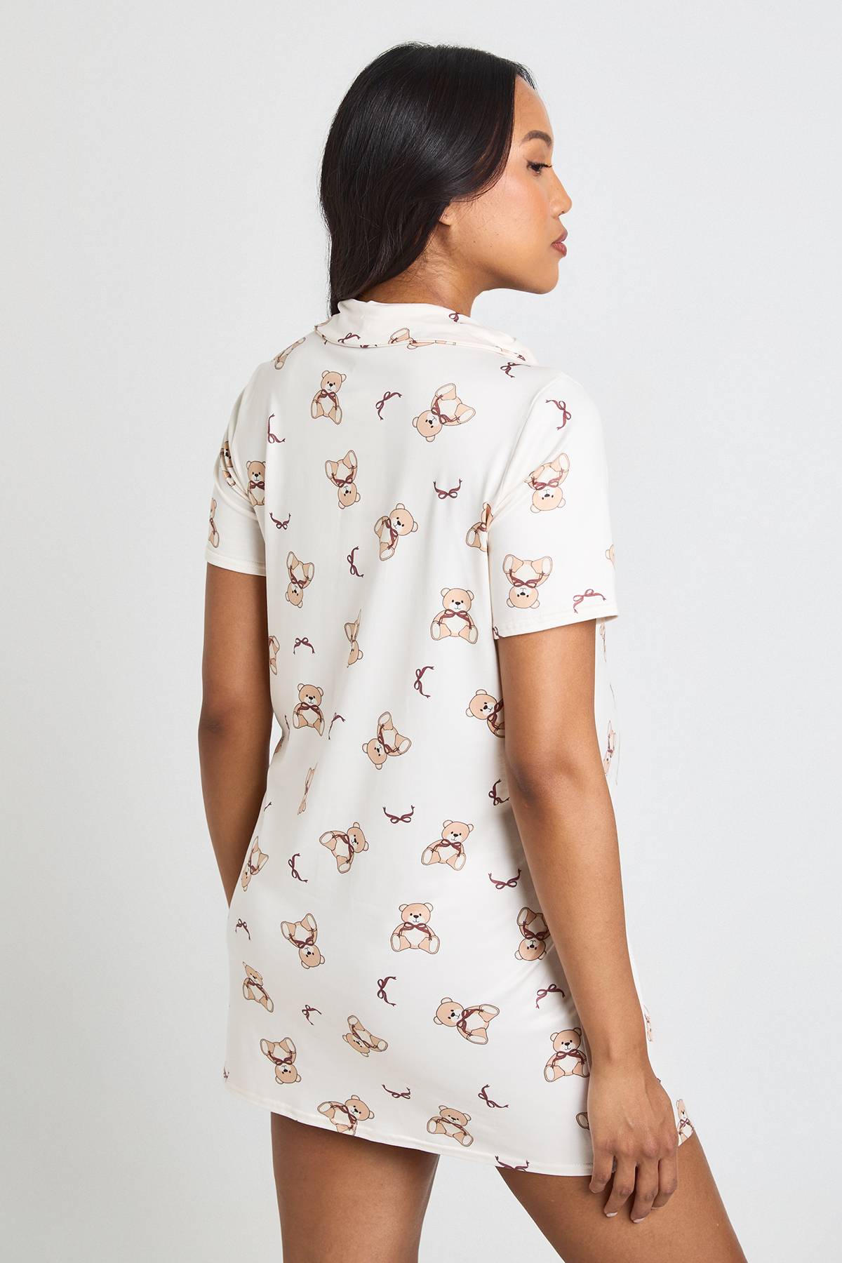 boohoo Chemise De Nuit De Maternité À Col Avec Imprimé Ours Et Nœuds Boutonnée Sur Le Devant