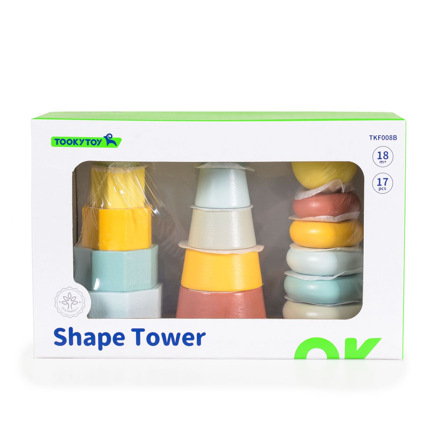 Tooky Toy Holz-Stapelturm-Set TKF008B, Formsortierer, bunte Stapelpyramiden bunt