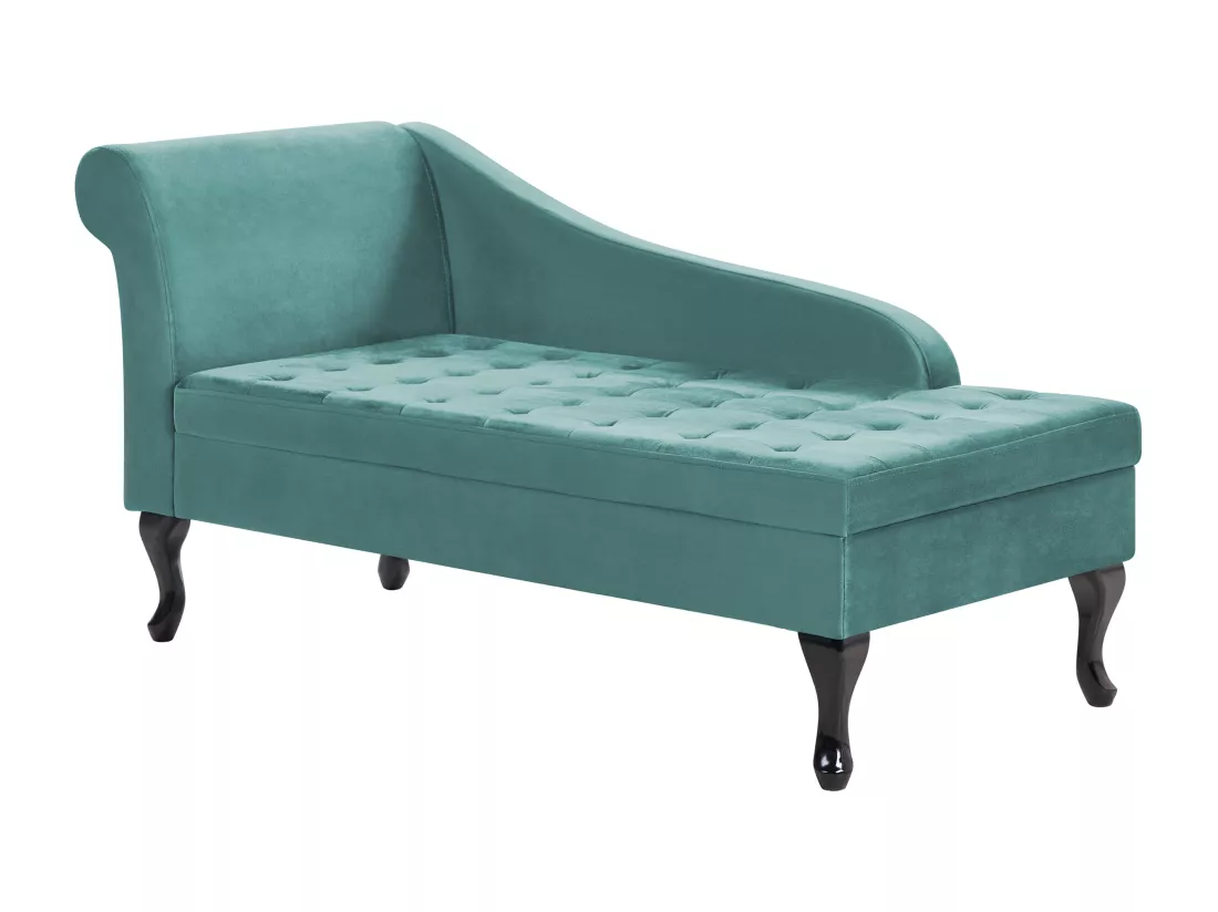 Chaise longue côté droite en velours bleu paon avec rangement PESSAC
