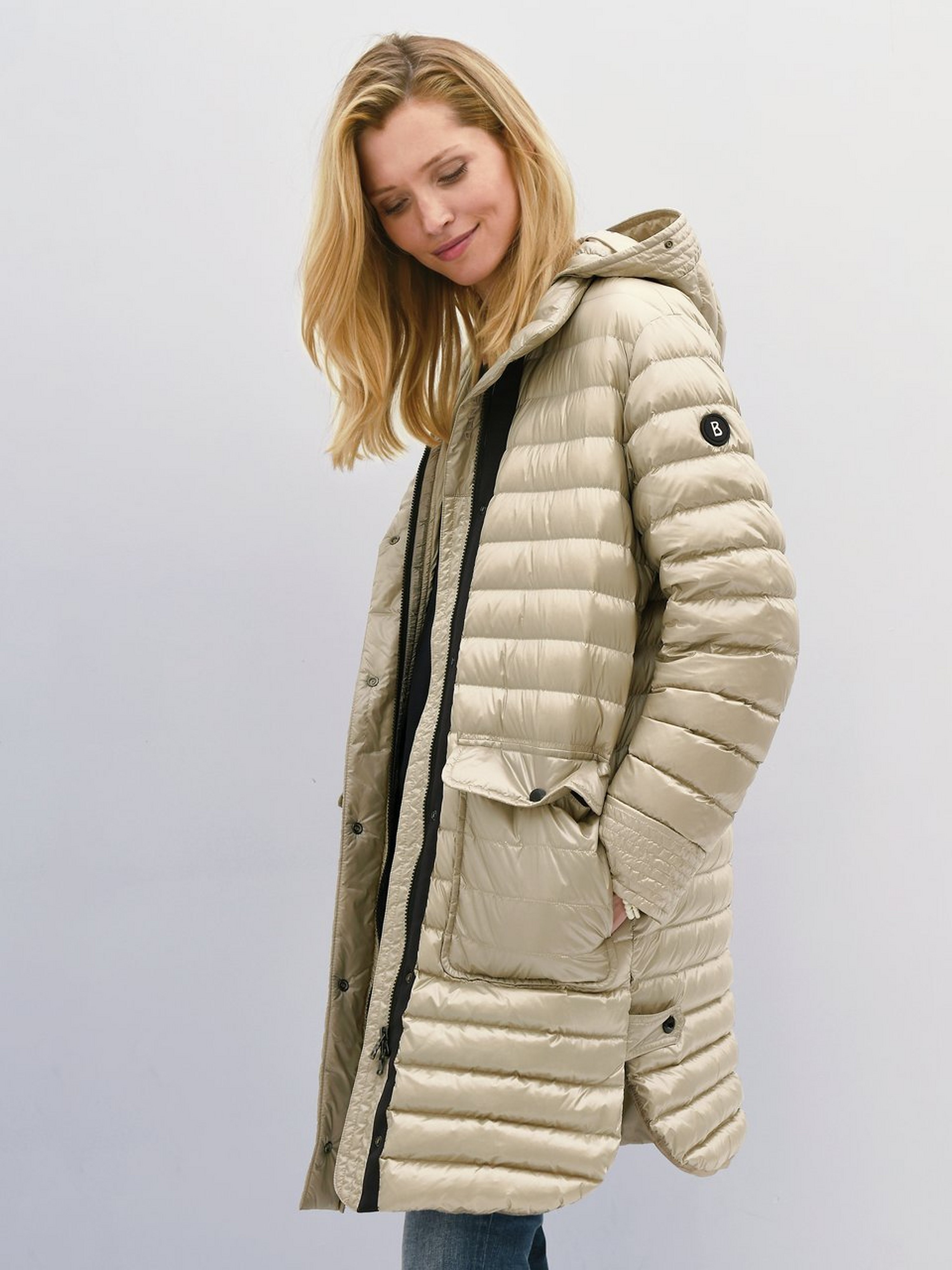 Long-Daunen-Steppjacke