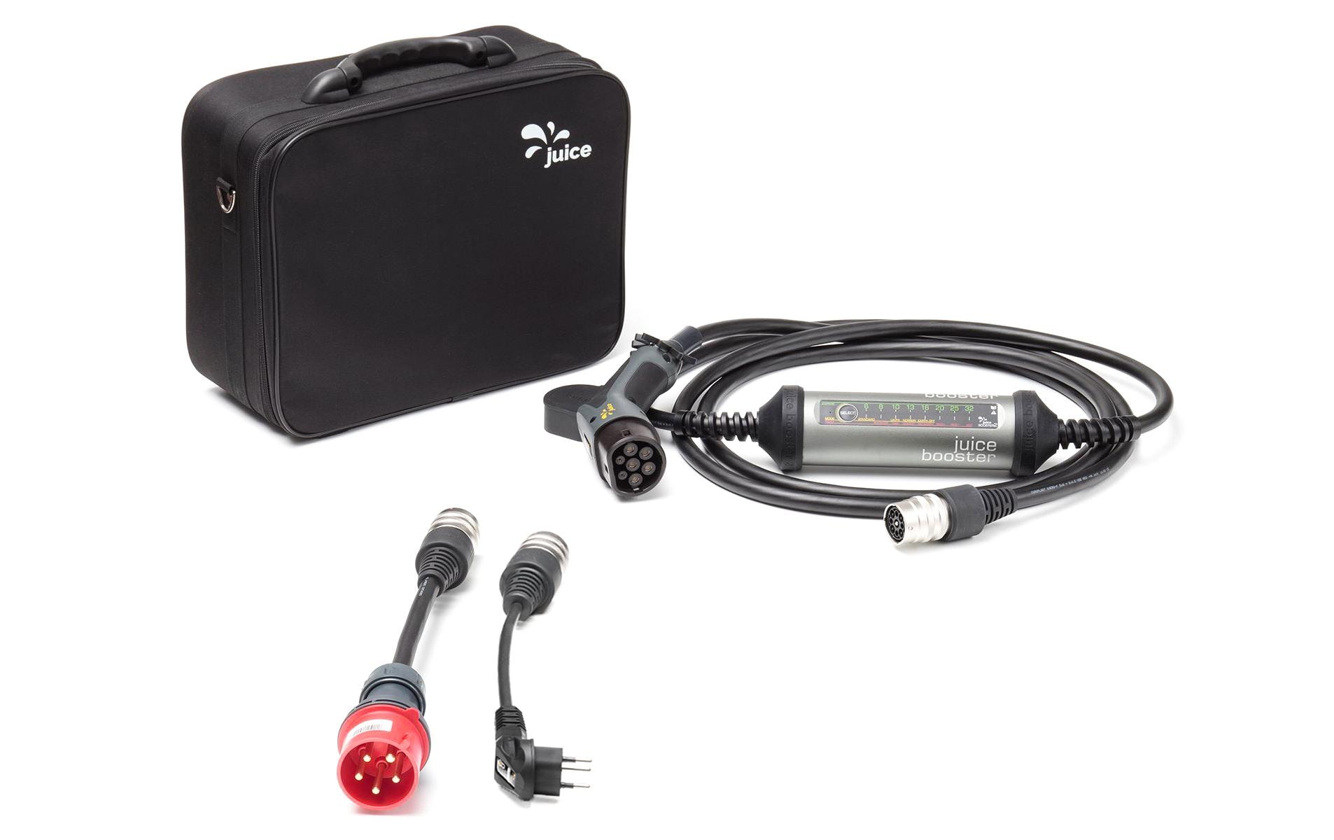 Mobile Wallbox JUICE BOOSTER 2 Swiss Basic Set<br>Die flexible 3-in-1-Ladelösung für Elektrofahrzeuge für zuhause oder unterwegs