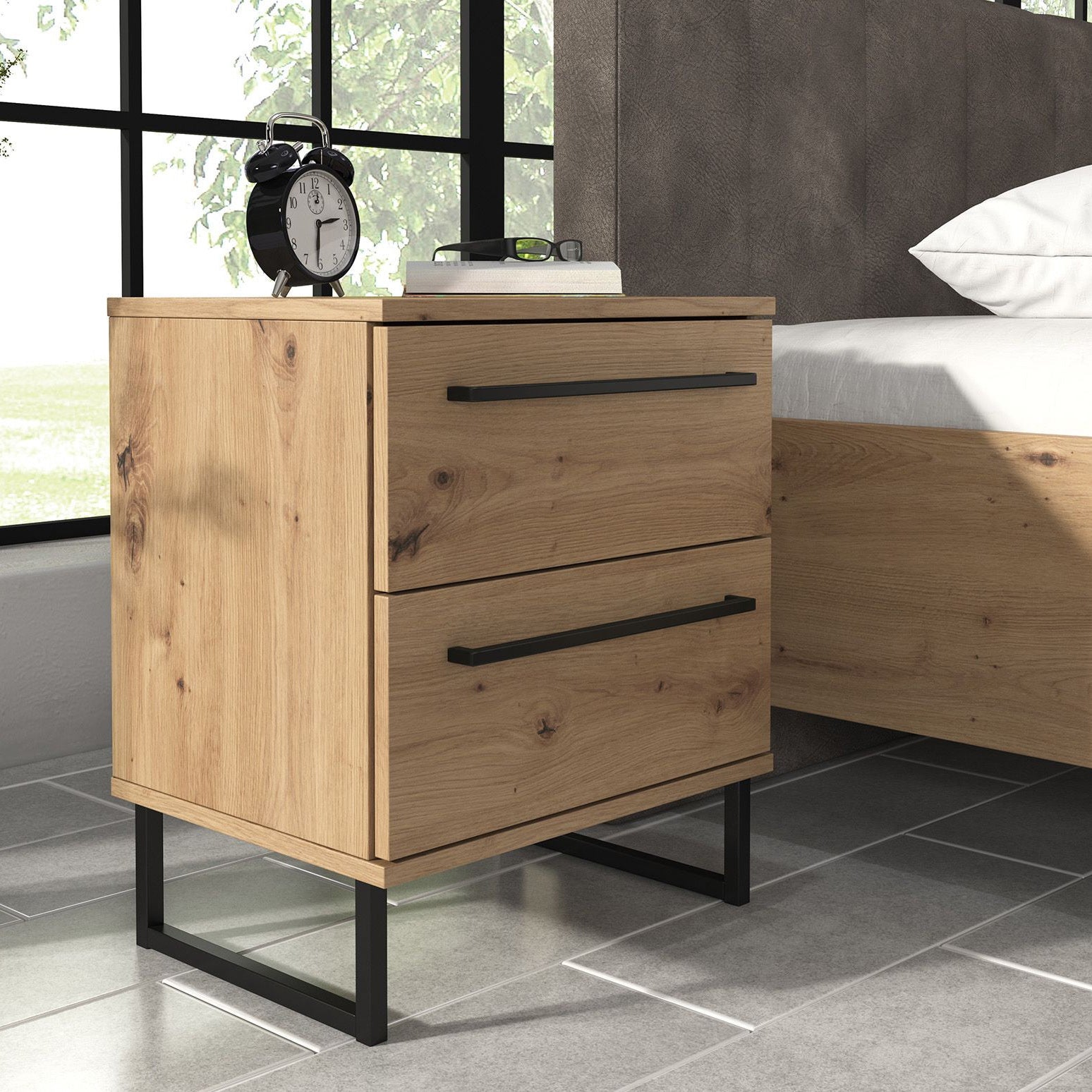 Saturn - Slaapkamer - Eiken - Zwart - 180 - Groot