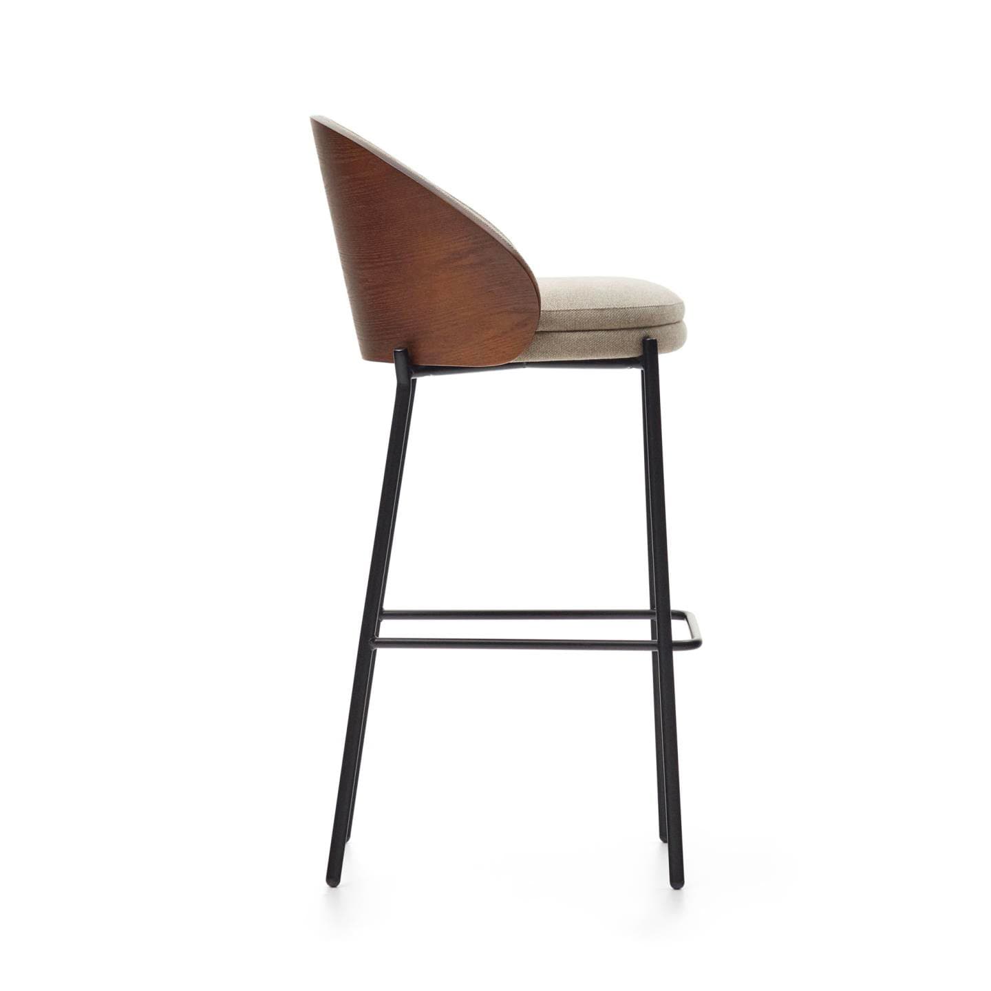 Kave Home Barhocker EAMY Chenille braun/Metall schwarz