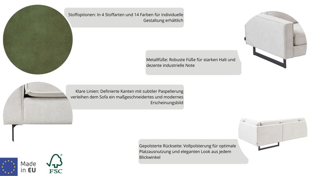 Home affaire Wohnlandschaft »Pinto, 350 cm, U-Form, XXL, mit Ottomanen« Cord, Chenille, Lederoptik, mit Keder, Metallfüsse, Wellenunterfederung