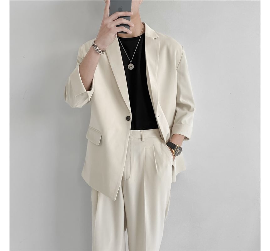 Blueforce - Set: Blazer met driekwartmouwen en één knoop + Rechte pantalon met hoge taille