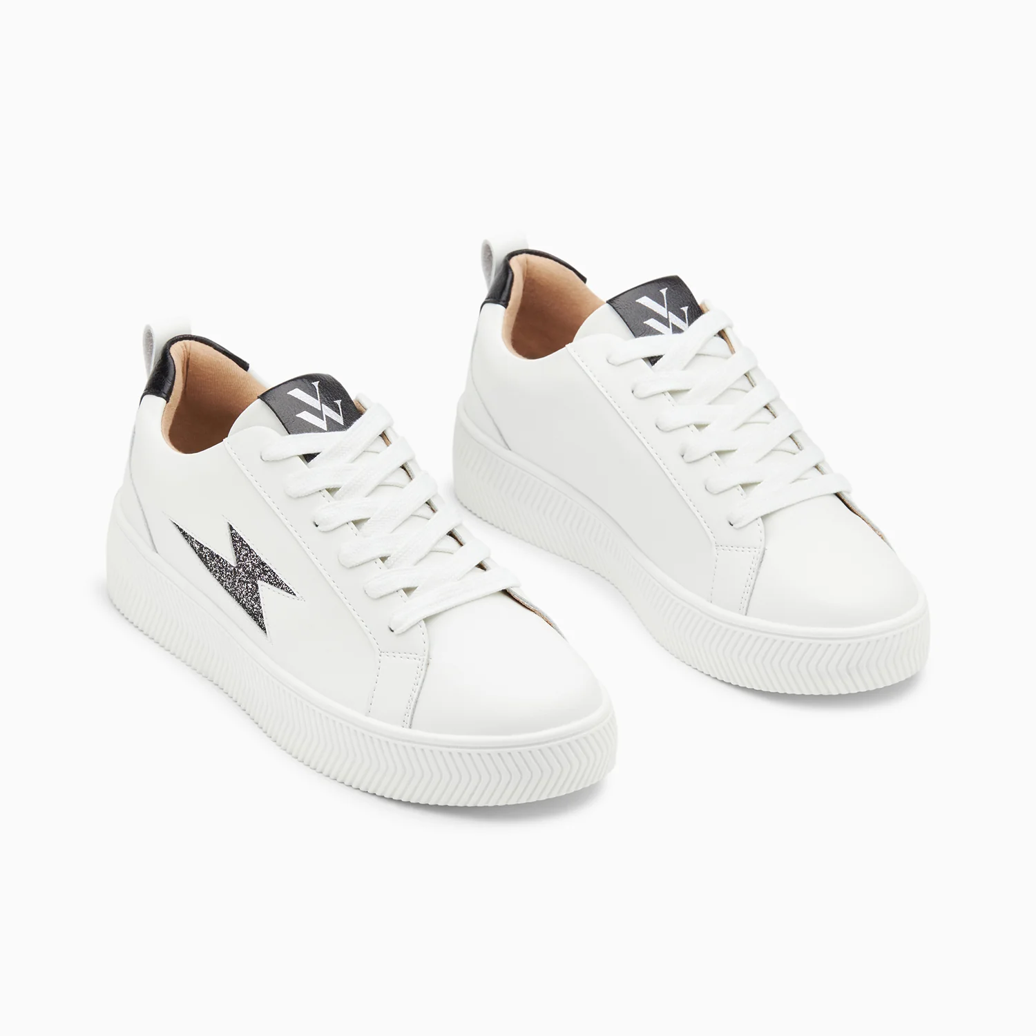 Sneakers-Baskets éclair Tania blanc et noir à paillettes