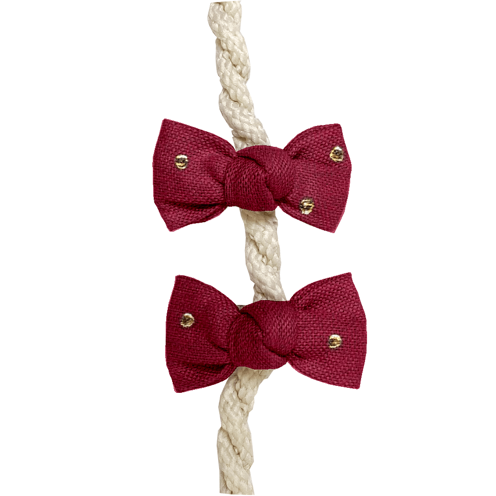 Barrettes Clic-Clac Petits Noeuds Gaze Pois Or Grenat