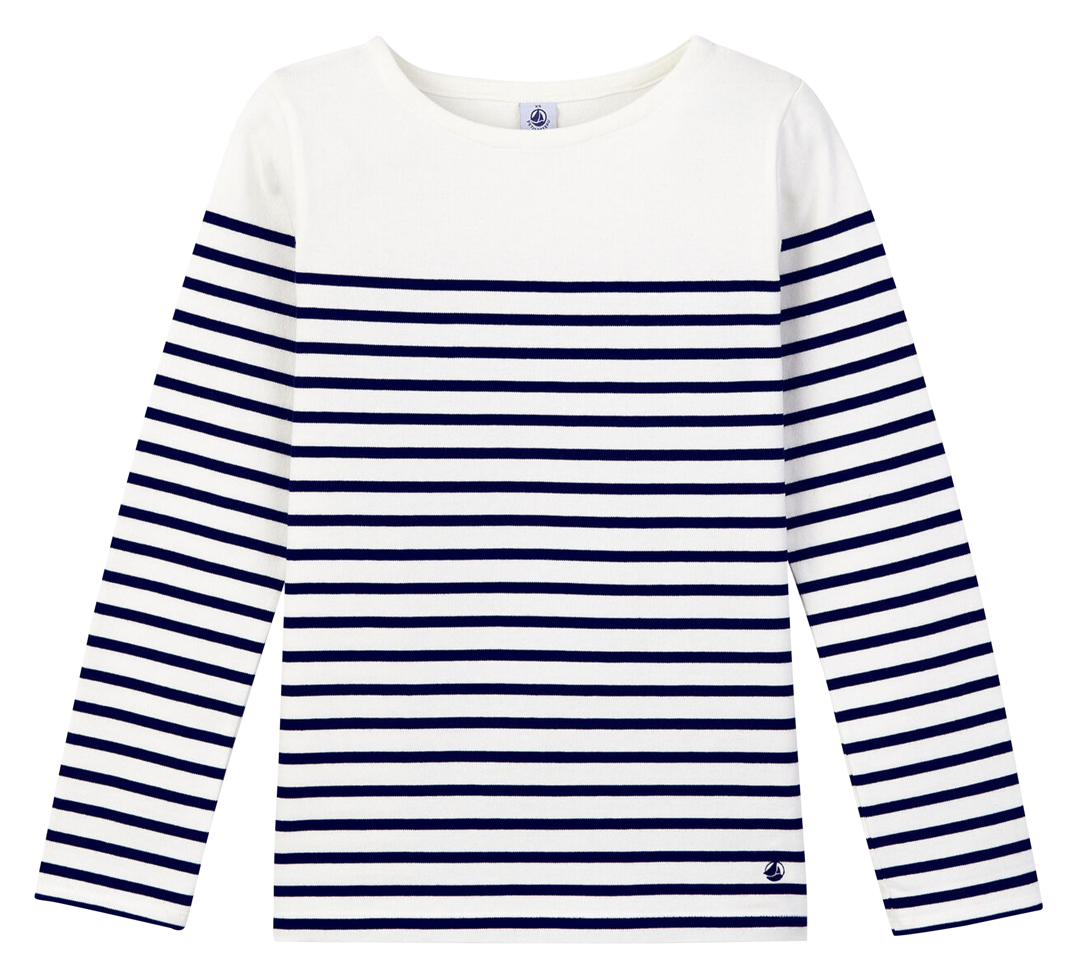 Tee-shirt col bateau marinière en coton | Blanc