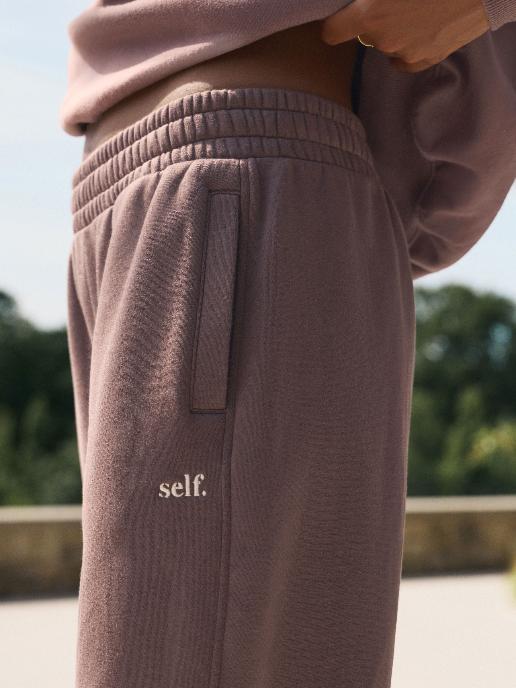 Bruin - Self. joggingbroek met boorden