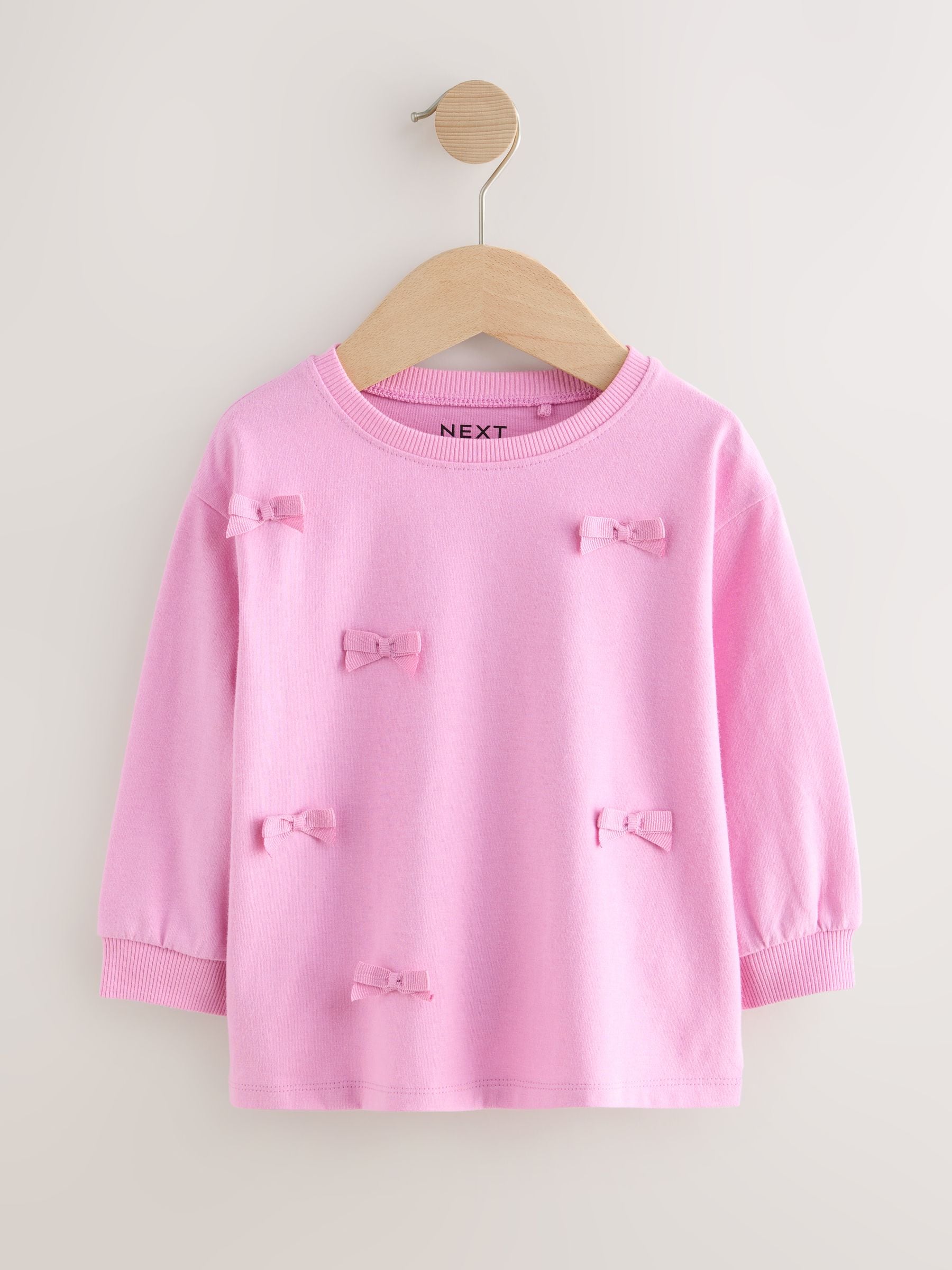 Roze - Top met lange mouwen en strikapplicatie (3mnd-7jr)