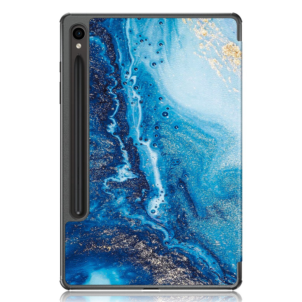 Samsung Galaxy Tab S9 FE Leder Tasche Smart Cover Schutzhülle   S-Pen Halterung - Marble Marmor (Blau)