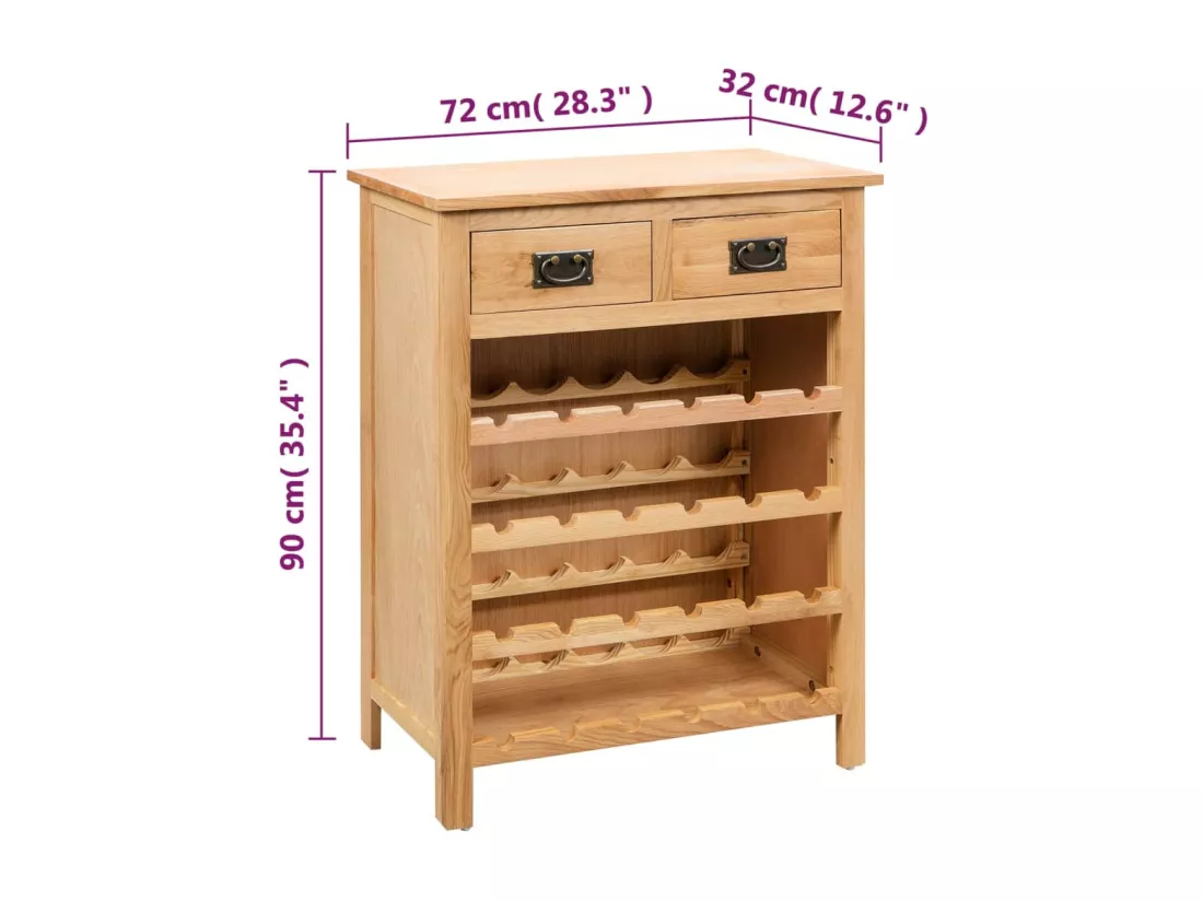 Prolenta Premium - Casier à bouteilles 72 x 32 x 90 cm Bois de chêne massif