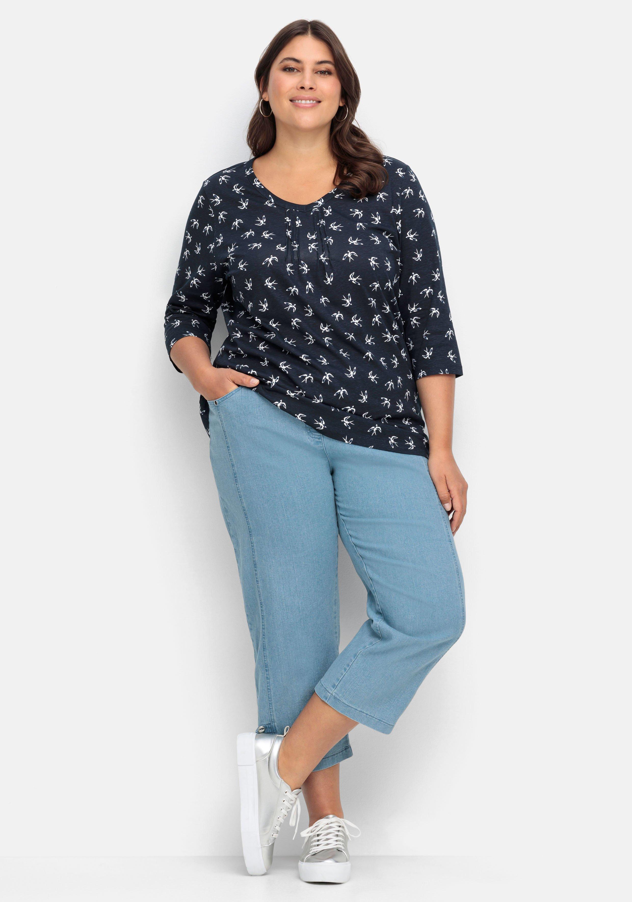 3/4-Arm-Shirt in leichter A-Linie, mit Schwalbenprint