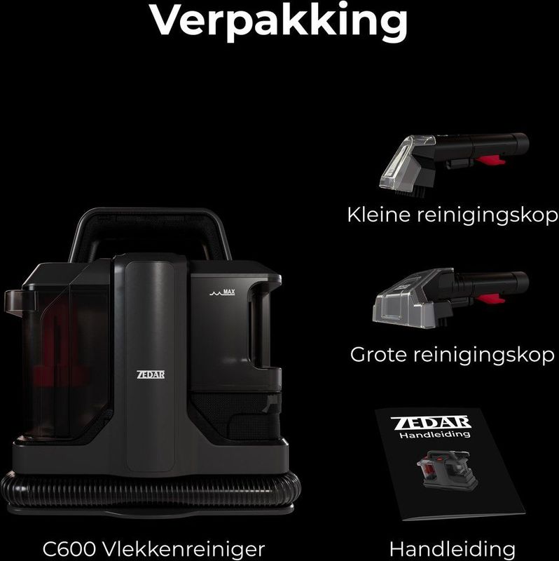 Vlekkenreiniger 750Watt - Tapijtreiniger - Krachtig en Draagbaar - Bank Reiniger Machine - Zetelreiniger- Zedar C600