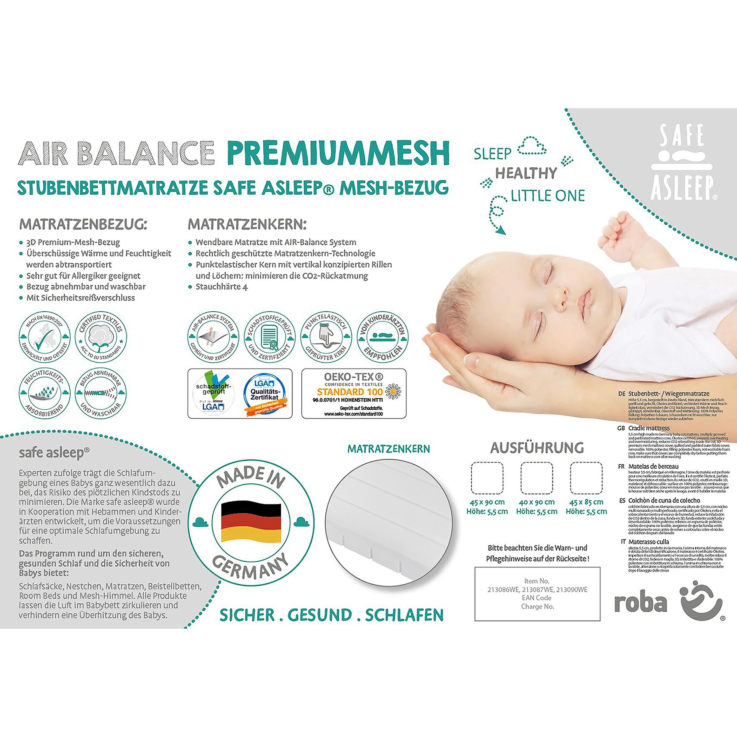 roba Stubenbettmatratze Air Balance PREMIUMMESH, 45x90 cm safe asleep®