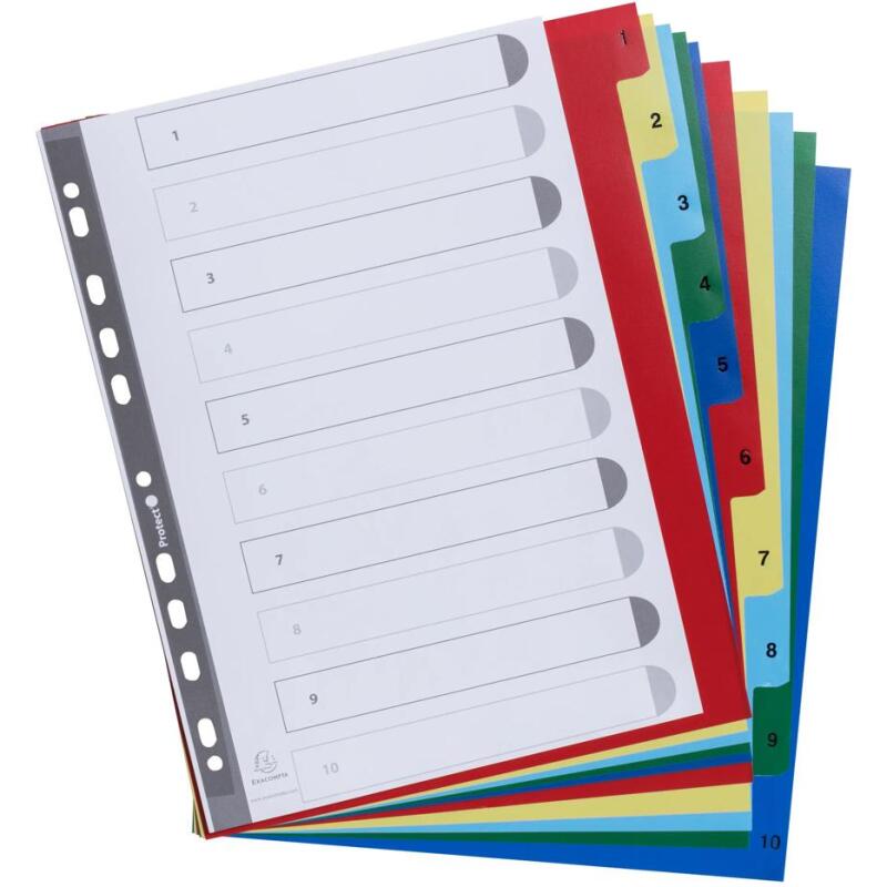 Intercalaires imprimés numériques PP couleurs 12/100e - 10 positions - A4+ - Assorties vives