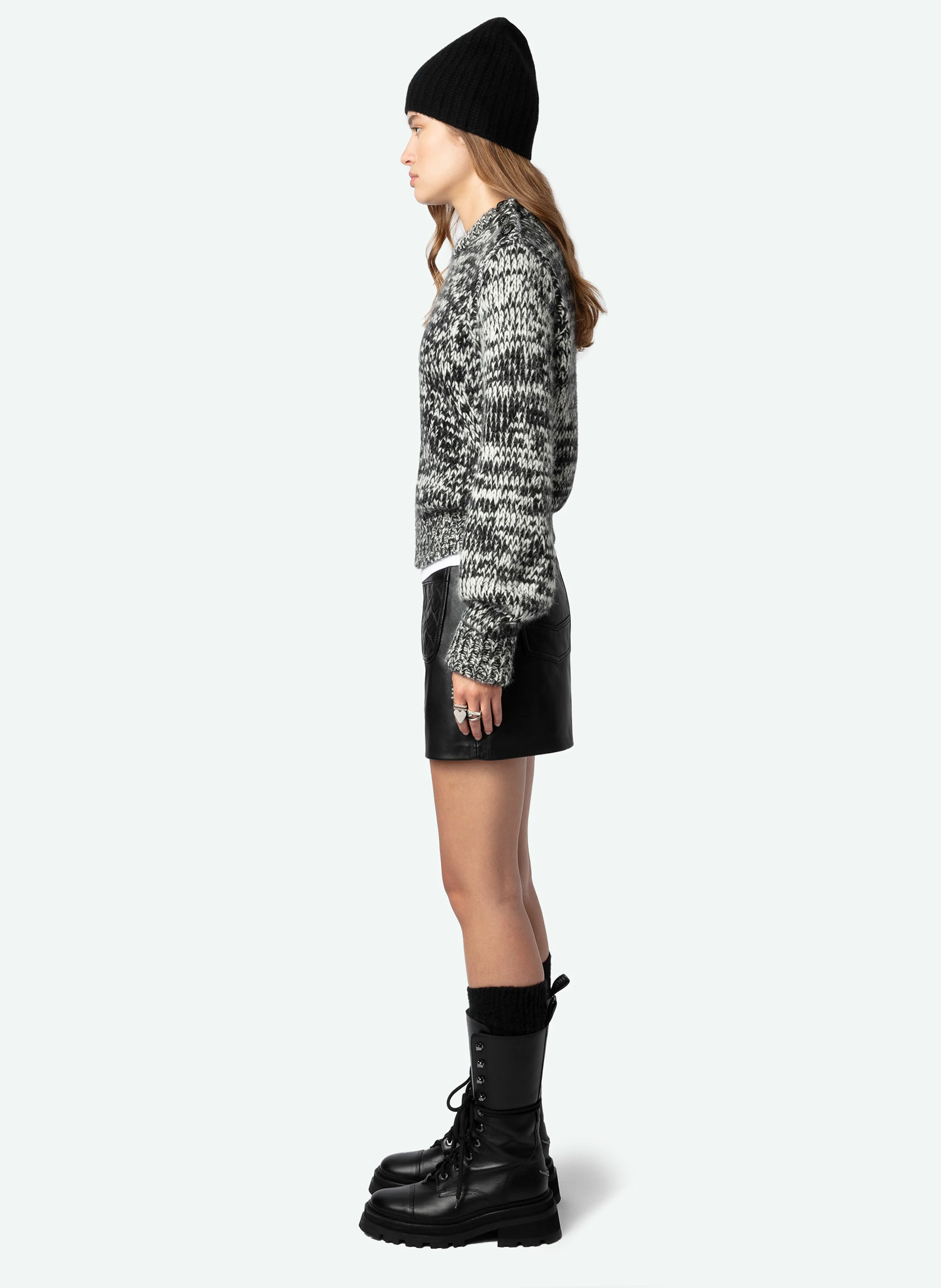 TEVA - Pull maille effet tweed en laine mélangée | Noir