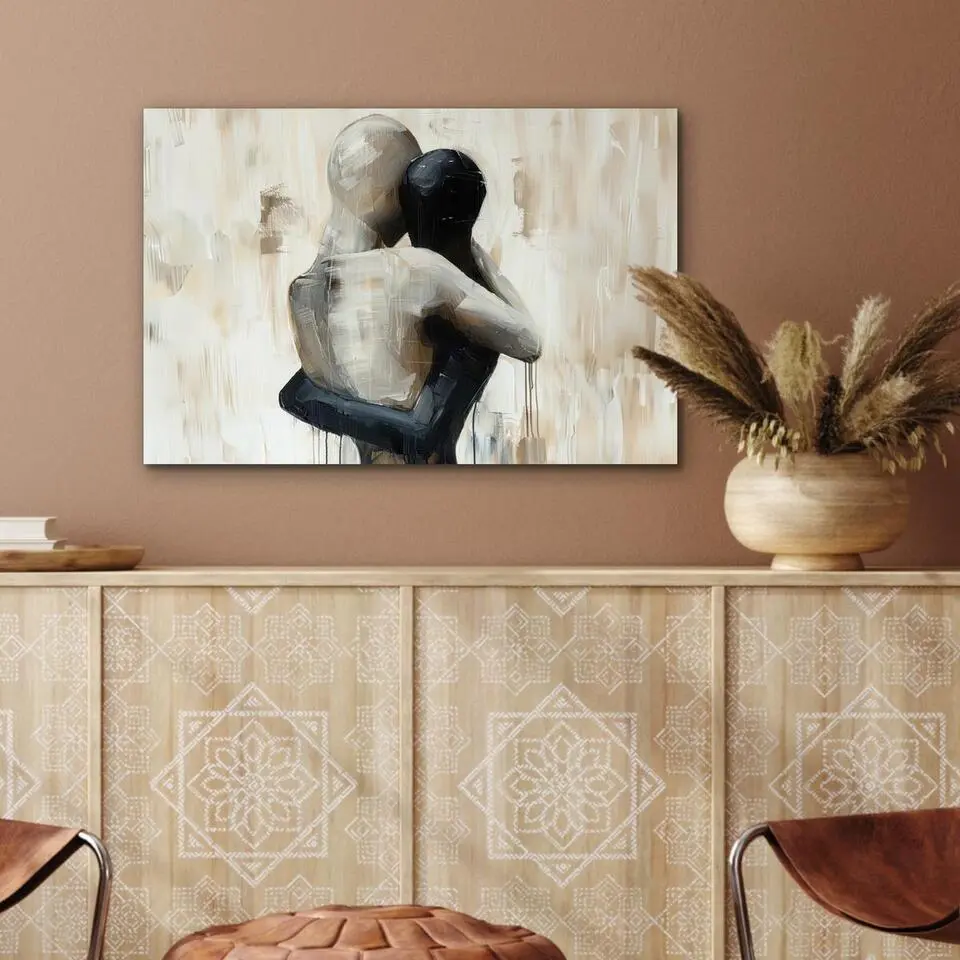 MuchoWow Aluminium Schilderij 60x40cm Abstract Liefde Zwart wit