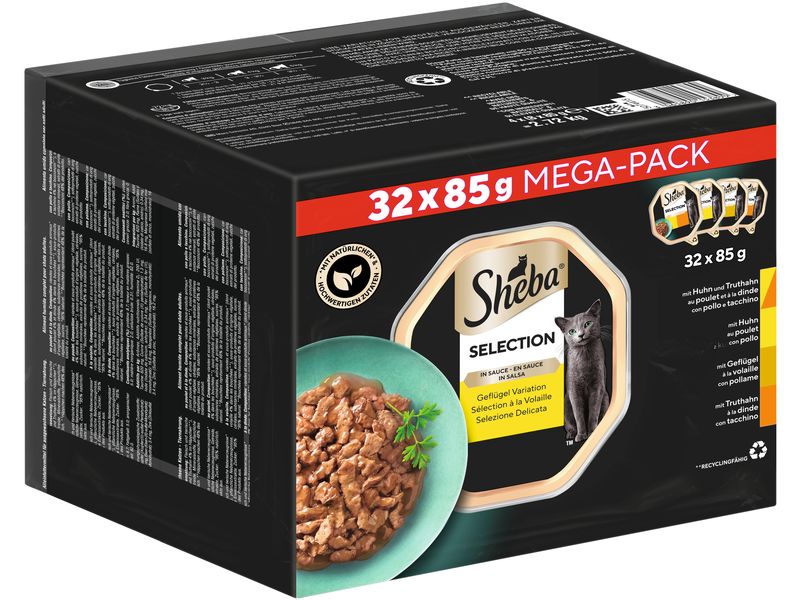 Sheba Nassfutter Selection in Sauce, Geflügel Variation, 32 Alleinfuttermittel für ausgewachsene Katzen