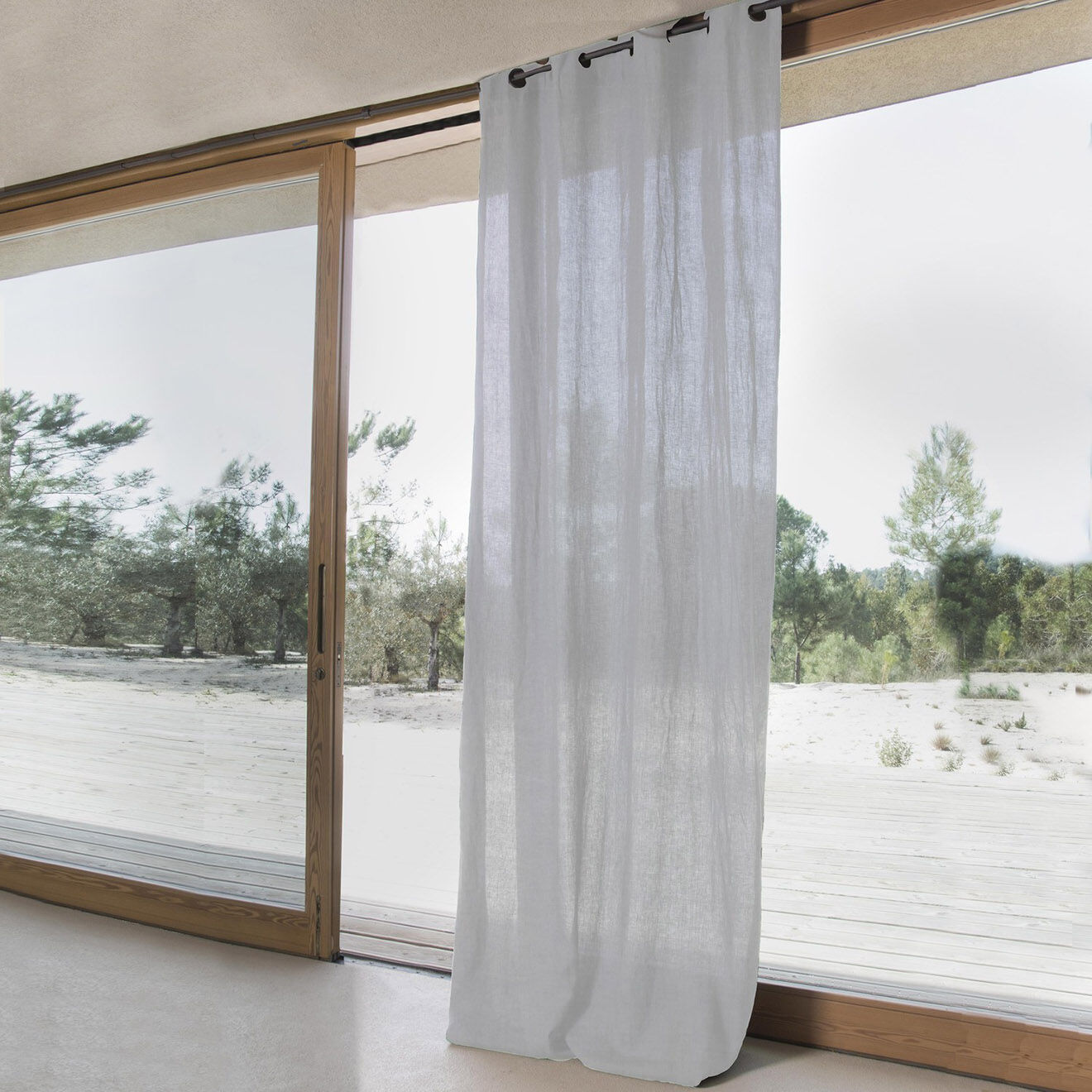 Febronie Rideau oeillets en Lin lavé Hortense gris pale - 140x290 cm