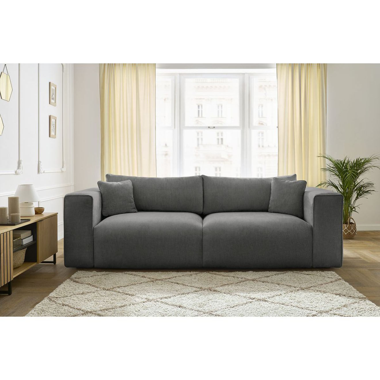 Bobochic Canapé convertible coffre ezechiel gris foncé - 265x109x82 cm
