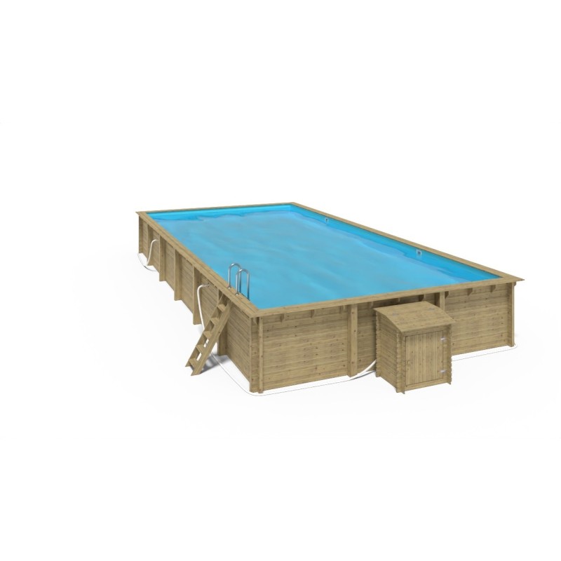Piscine de jardin en bois - 12,20x6,20 x h.1,44 m - rectangulaire - coffre de filtration compris